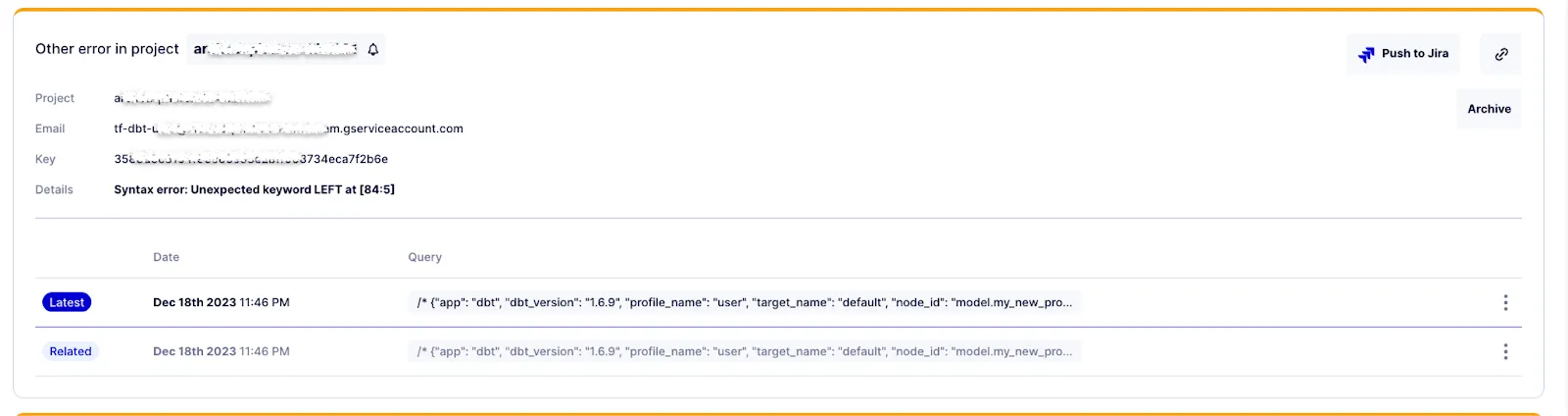Masthead incident. Pipeline error