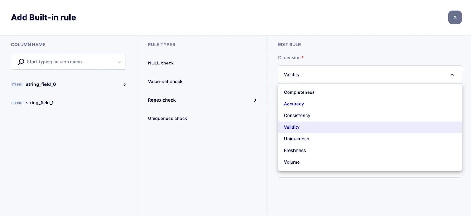 Data Quality rule creation